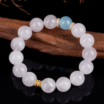Natural Pink Crystal Aquamarine Love Bracelet - Peach Blossom Charm for Women