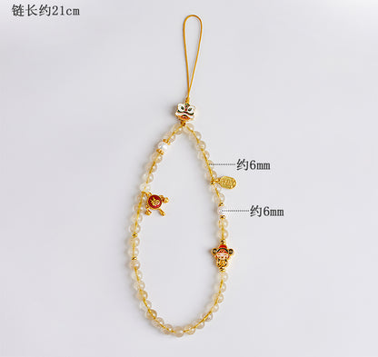 Golden Rutilated Quartz Phone Charm - Wealth Attraction & Protection Amulet