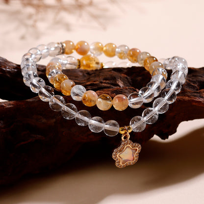 Natural White and Yellow Crystal Double Circle Bracelet - Starry Sky Women's Spiritual Jewelry