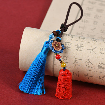 Natural Imperial Red Cinnabar Wenchang Pagoda Car Pendant - Wisdom and Luck Talisman