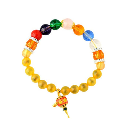 Sweet Heart Agate Five Directions Wealth God Bracelet with Heart Sutra Crystal Beads