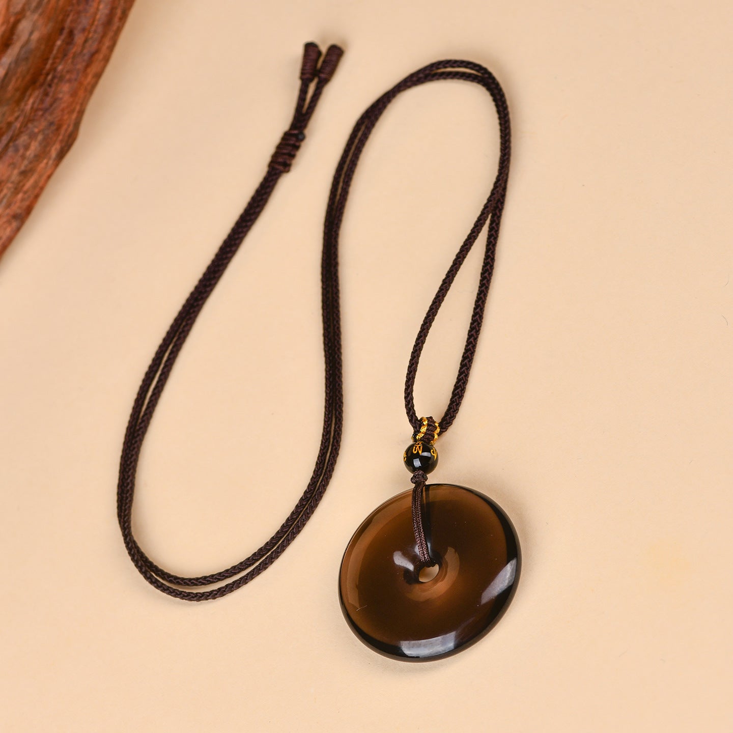 Natural Obsidian White Agate Peace Buckle Pendant - Chinese Style Zodiac Harmony Necklace