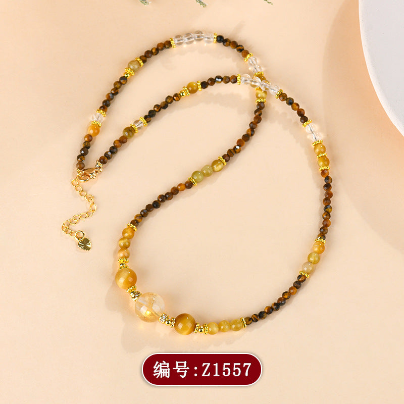 Natural Yellow Tower Crystal & Tiger Eye Three-Circle Necklace Bracelet for Women | Wealth & Protection Talisman