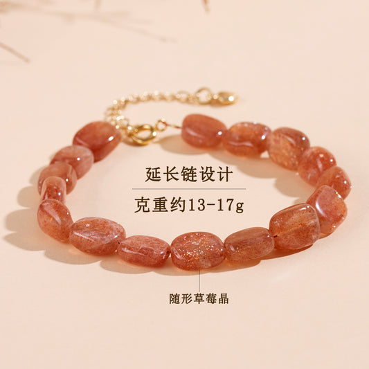 Natural Crystal Strawberry Bracelet | Adjustable Feng Shui Charm for Women's Luck