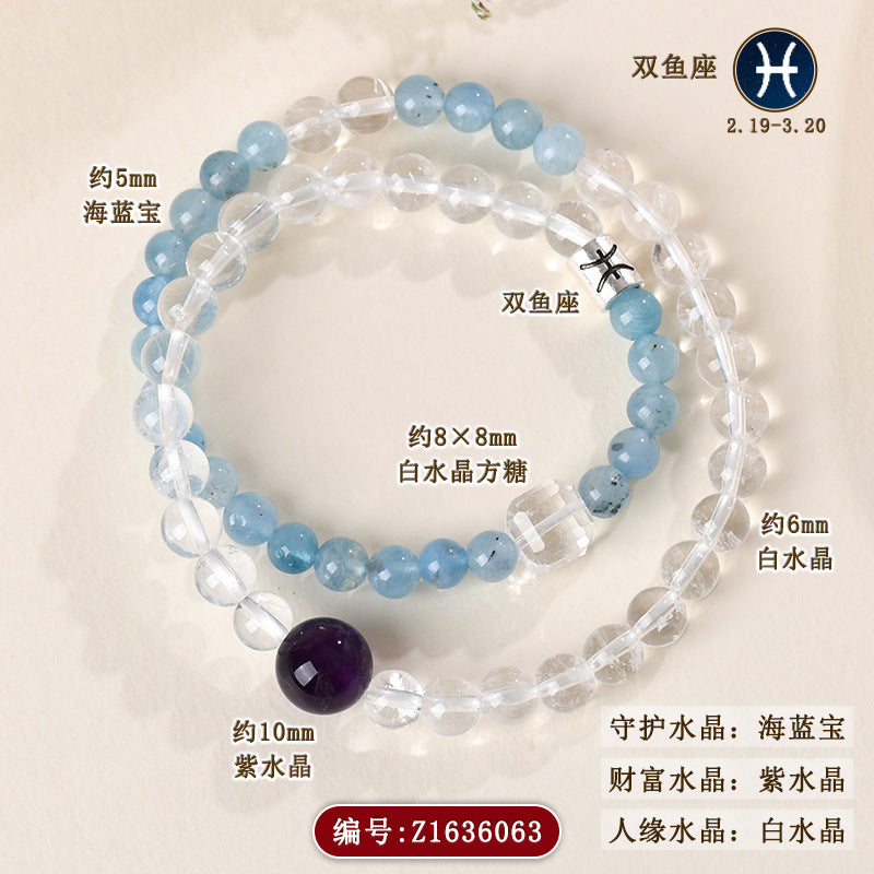 Natural Crystal Zodiac Bracelet | Multi-Gemstone Protection & Luck Charm for Women