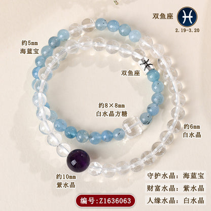 Natural Crystal Zodiac Bracelet | Multi-Gemstone Protection & Luck Charm for Women