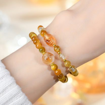 Golden Tiger Eye Pixiu Double Circle Bracelet - Chinese Style Wealth Talisman