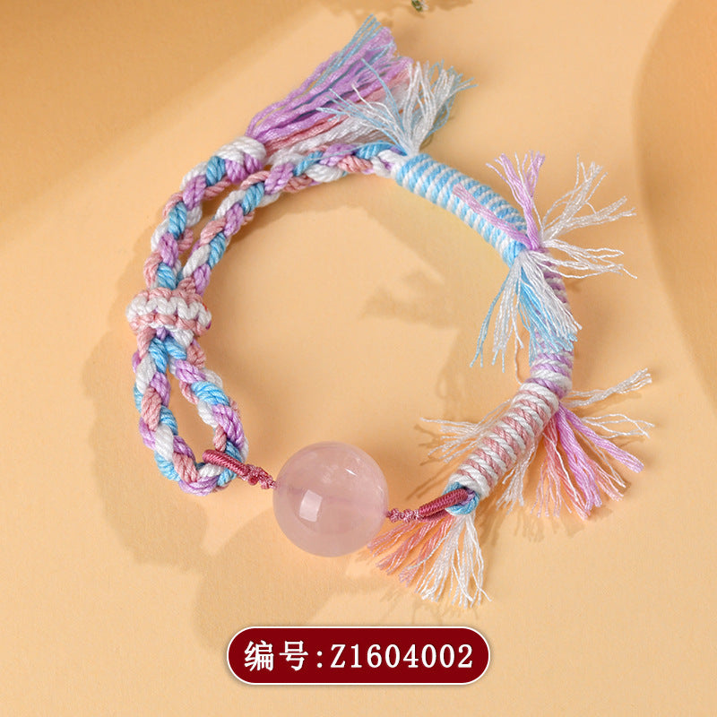 Natural Rose Quartz Tibetan Handmade Bracelet - Love Energy Crystal Cord Jewelry for Women