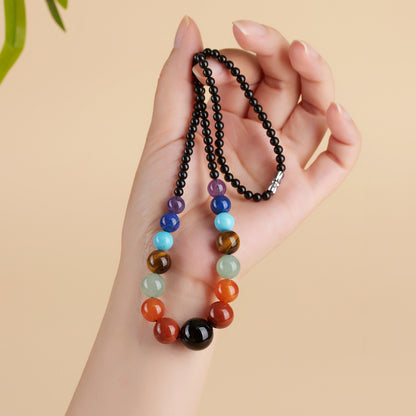 Natural Multicolored Gemstone Life Stone Necklace | Rainbow Energy Protection Collarbone Chain