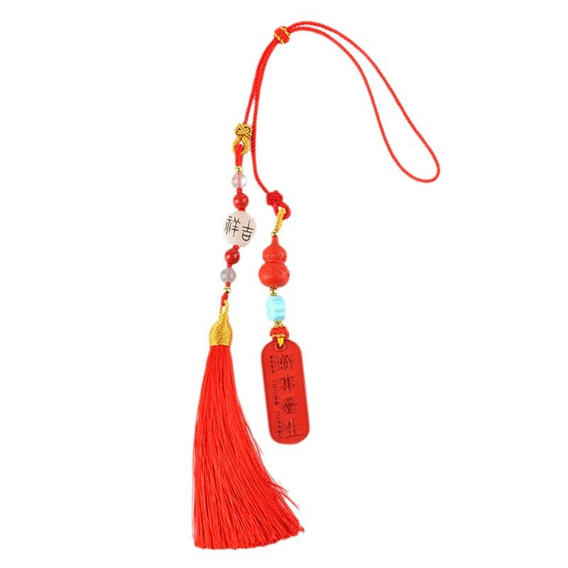 Natural High-Content Cinnabar Good Things Happen Car Pendant - Auspicious Talisman for Protection and Luck