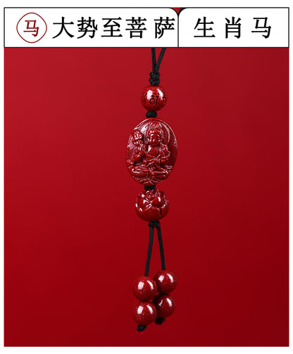 Natural Purple Gold Cinnabar Zodiac Buddha Phone Chain - Divine Protection & Fortune Attraction