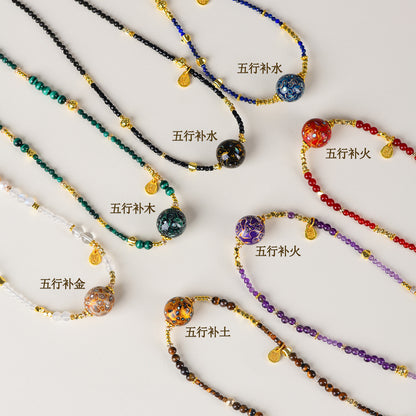 Natural Lacquer Five Elements Crystal Multi-Circle Bracelet & Necklace | Spiritual Balance Energy
