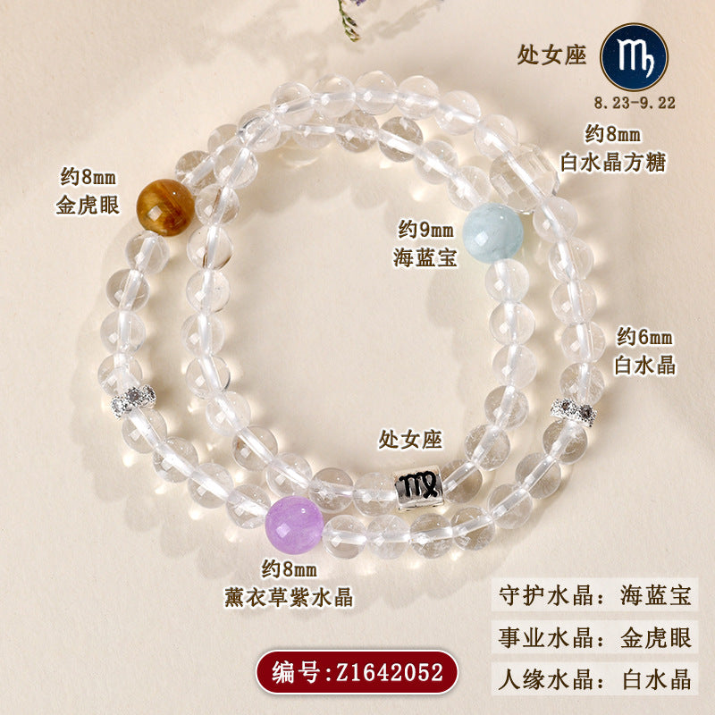 Natural Crystal Zodiac Bracelet | Multi-Gemstone Protection & Luck Charm for Women