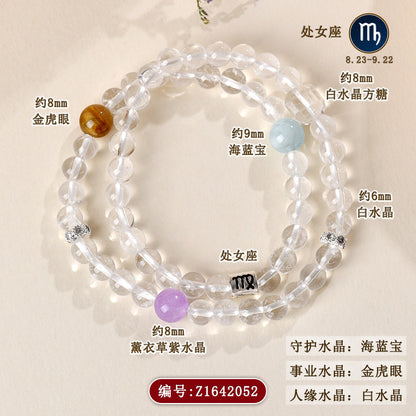 Natural Crystal Zodiac Bracelet | Multi-Gemstone Protection & Luck Charm for Women