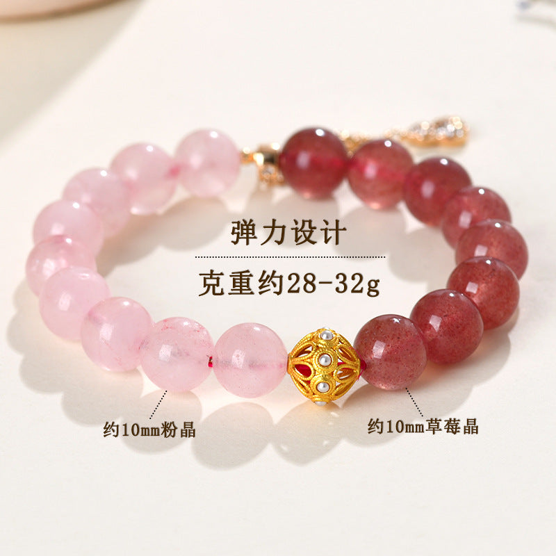 Natural Rose Quartz Strawberry Quartz Tassel Bracelet - Peach Blossom Love Charm for Women