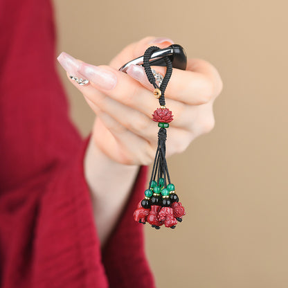 Natural Purple Gold Cinnabar Keychain Pendant - Spiritual Protection & Prosperity Charm