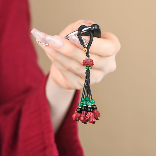 Natural Purple Gold Cinnabar Keychain Pendant - Spiritual Protection & Prosperity Charm