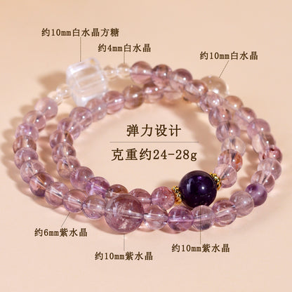 Natural Amethyst White Crystal Double Circle Bracelet | Harmony Energy & Chinese Style Fashion