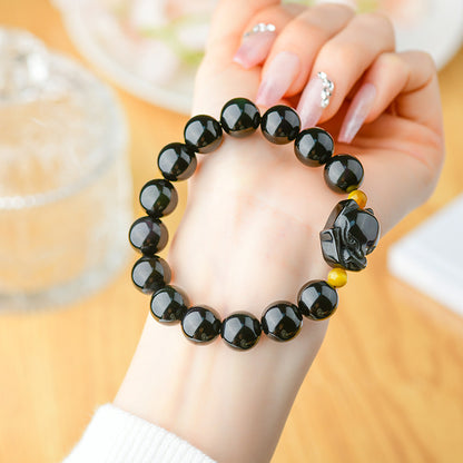 Mystical Double Eye Obsidian Fox Bracelet - Natural Crystal Protection Charm for Couples