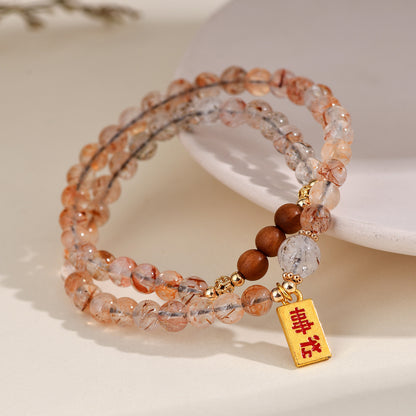 Natural Crystal Black Gold Super Seven Laoshan Sandalwood Double Circle Bracelet - Zen Buddhist Beads