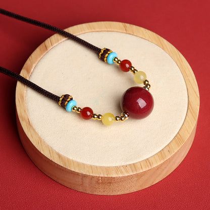 Natural Cinnabar Purple Gold Sand Fortune Bead Necklace - Wealth & Protection Amulet