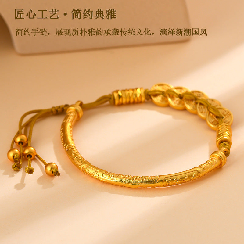 Gold Five Emperors Coin Half Bracelet | Ancient Method Coiled Wealth Protection Jewelry