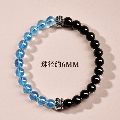 Natural Obsidian Aquamarine Crystal Bracelet - Couple Spiritual Harmony & Protection