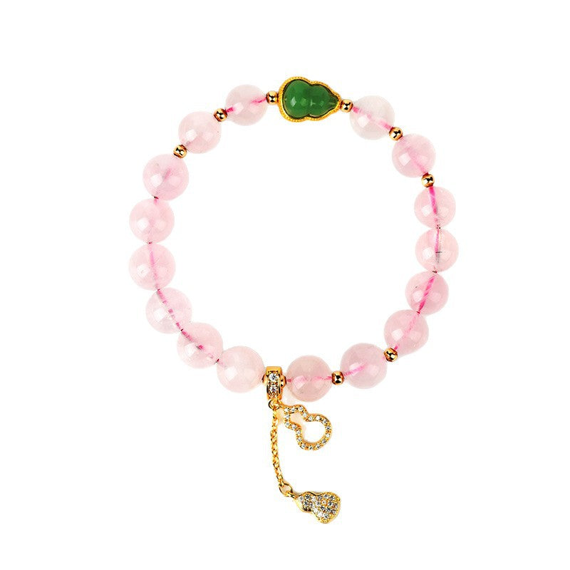 Natural Pink Quartz Gourd Tassel Bracelet | Peach Blossom Love Charm for Women