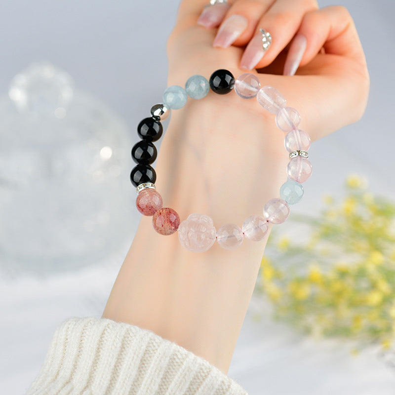 Natural Rose Quartz Aquamarine Scorpio Zodiac Bracelet | Love Harmony Crystal Energy Charm