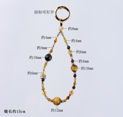 Natural Crystal Tower Keychain with Tiger Eye and Gray Agate - Wealth Protection and Good Luck Charm