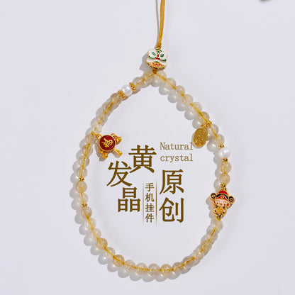 Golden Rutilated Quartz Phone Charm - Wealth Attraction & Protection Amulet