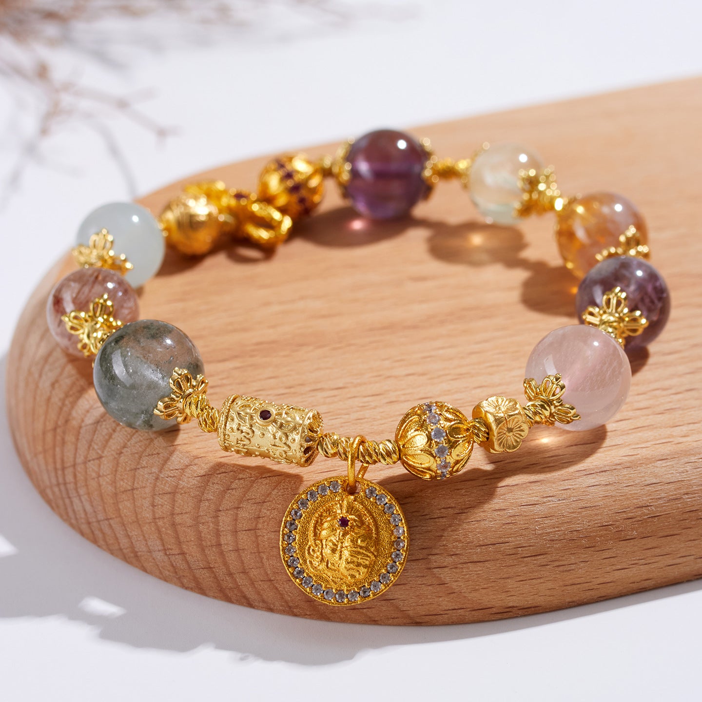 Natural Crystal Multi-Gem Bracelet with Amethyst & Aquamarine | Feng Shui Protection