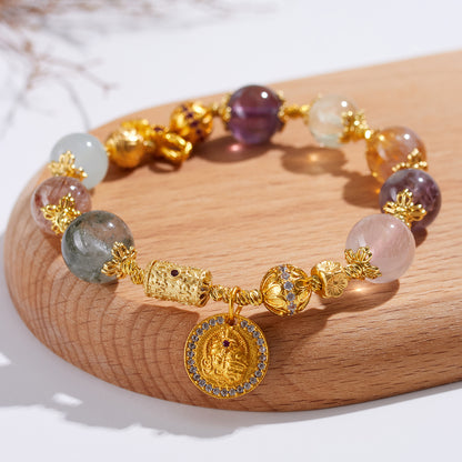 Natural Crystal Multi-Gem Bracelet with Amethyst & Aquamarine | Feng Shui Protection
