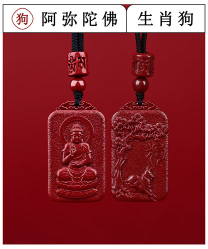 Natural Purple Gold Cinnabar Zodiac Birth Buddha Pendant - Eight Guardian Deities Protection Amulet