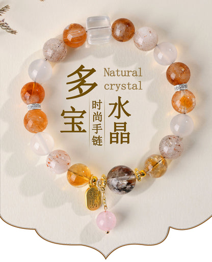 Natural Crystal Multi-Gem Bracelet with Yellow Tower Crystal and White Agate for Women