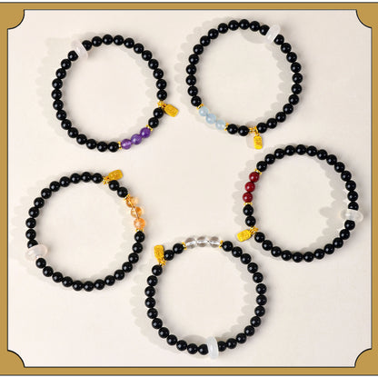 Natural Crystal Obsidian Multi-Gem Bracelet | Chinese Style Buddhist Bead for Women