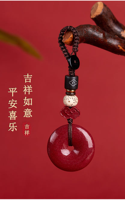 Natural Purple Gold Cinnabar Peace Buckle Keychain - Zodiac Protection Amulet for Car & Bag