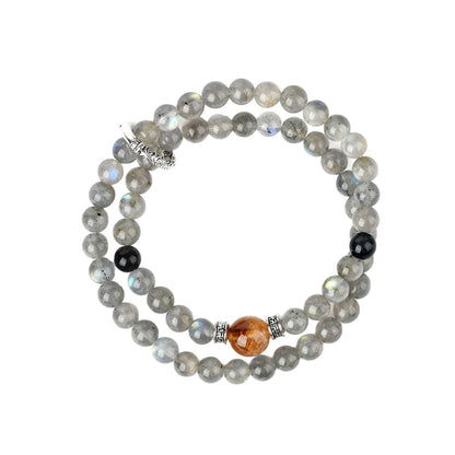 Natural Silver Obsidian Gray Moonlight Double Circle Bracelet - Spiritual Protection & Energy Balance