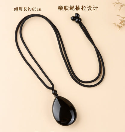 Natural Rainbow Eye Black Gold Obsidian Water Drop Pendant - Spiritual Couple Necklace for Harmony & Protection