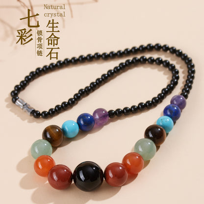 Natural Multicolored Gemstone Life Stone Necklace | Rainbow Energy Protection Collarbone Chain
