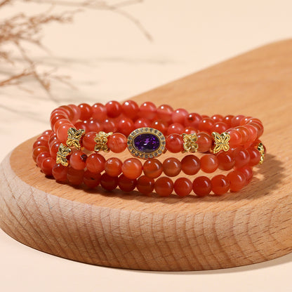Natural Southern Red Agate Multi-Circle Bracelet | Chinese Style Wealth & Protection Talisman