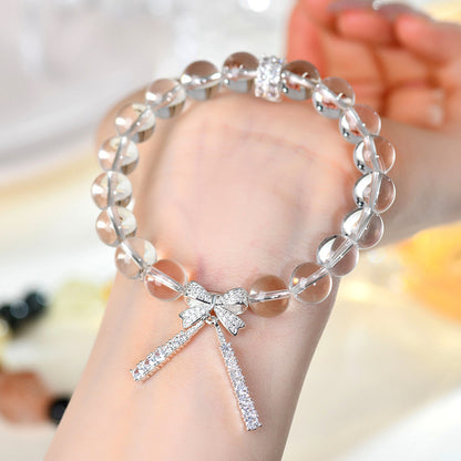 Natural White Crystal Bow Bracelet Set | Purifying Energy & Elegant Fashion Jewelry for Women