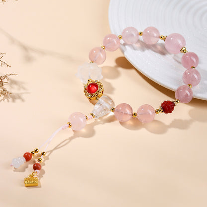 Beijing Palace Style Natural Pink Crystal Bracelet | Love Harmony Spiritual Amulet for Women