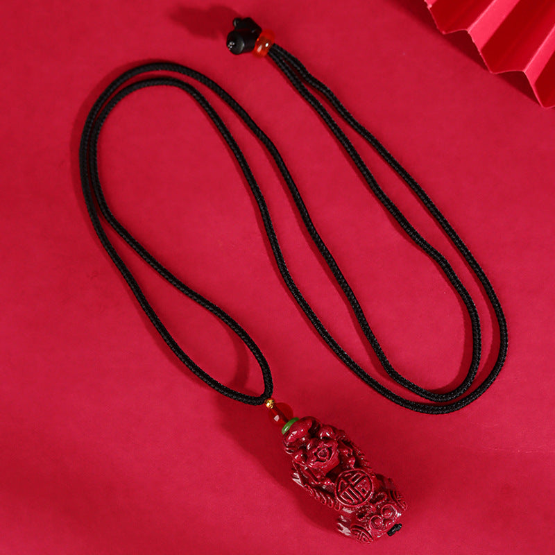 Natural Purple Gold Cinnabar Pixiu Pendant - Wealth Attracting Unisex Feng Shui Necklace