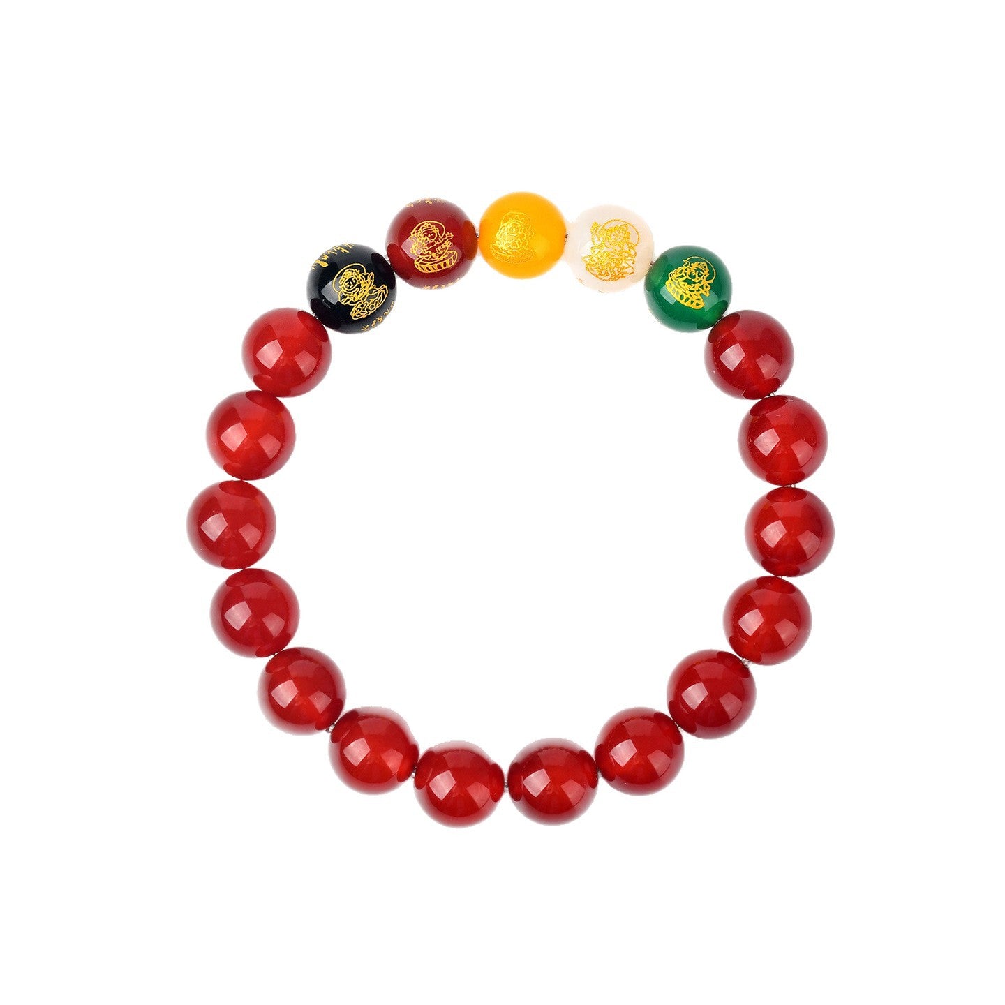Natural Red Agate Five-Way Wealth God Bracelet | Fortune Attraction Spiritual Jewelry