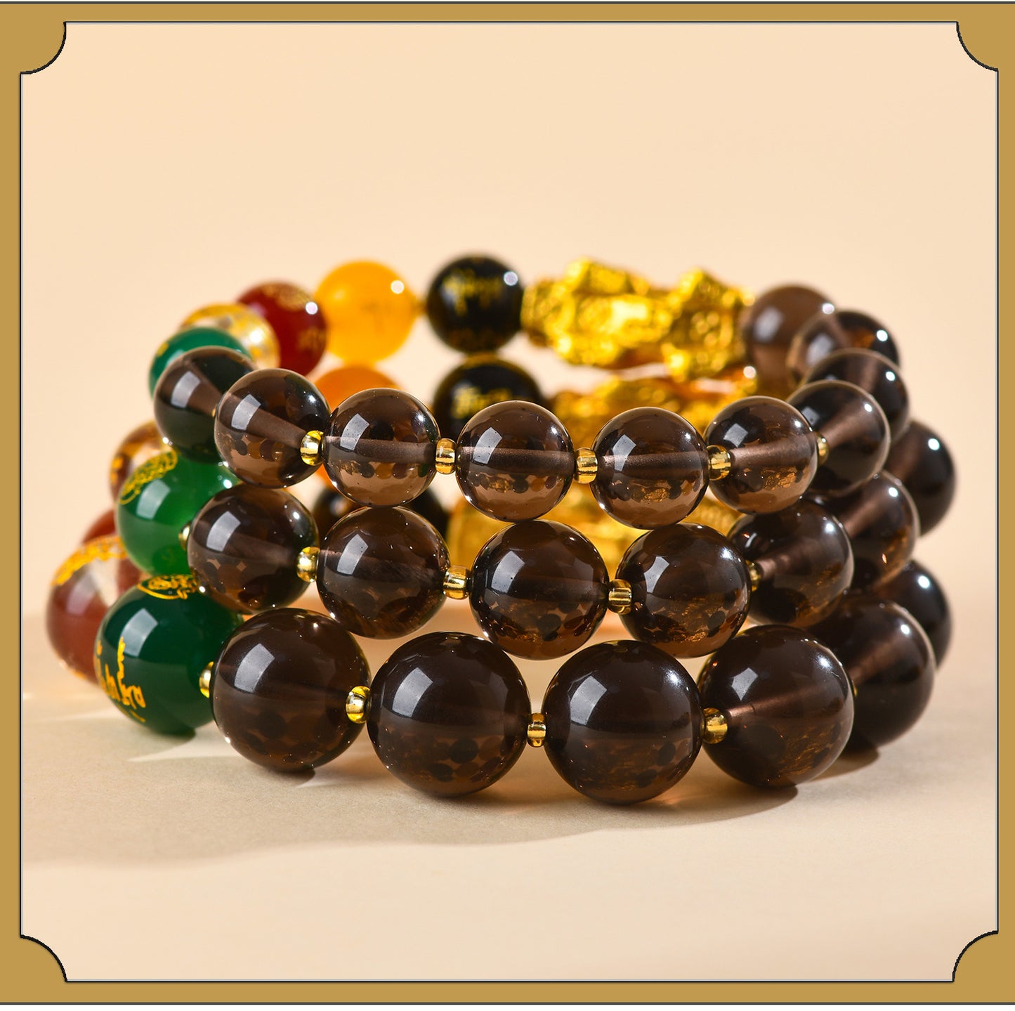 Natural Ice Obsidian Five-Way Wealth God Pixiu Bracelet for Zodiac Year Fortune