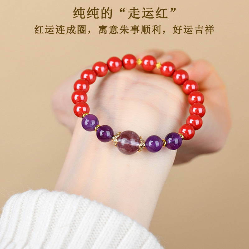 Natural High Content Cinnabar and Amethyst Nine Purple Fire Bracelet for Women - Spiritual Protection & Wealth Attraction