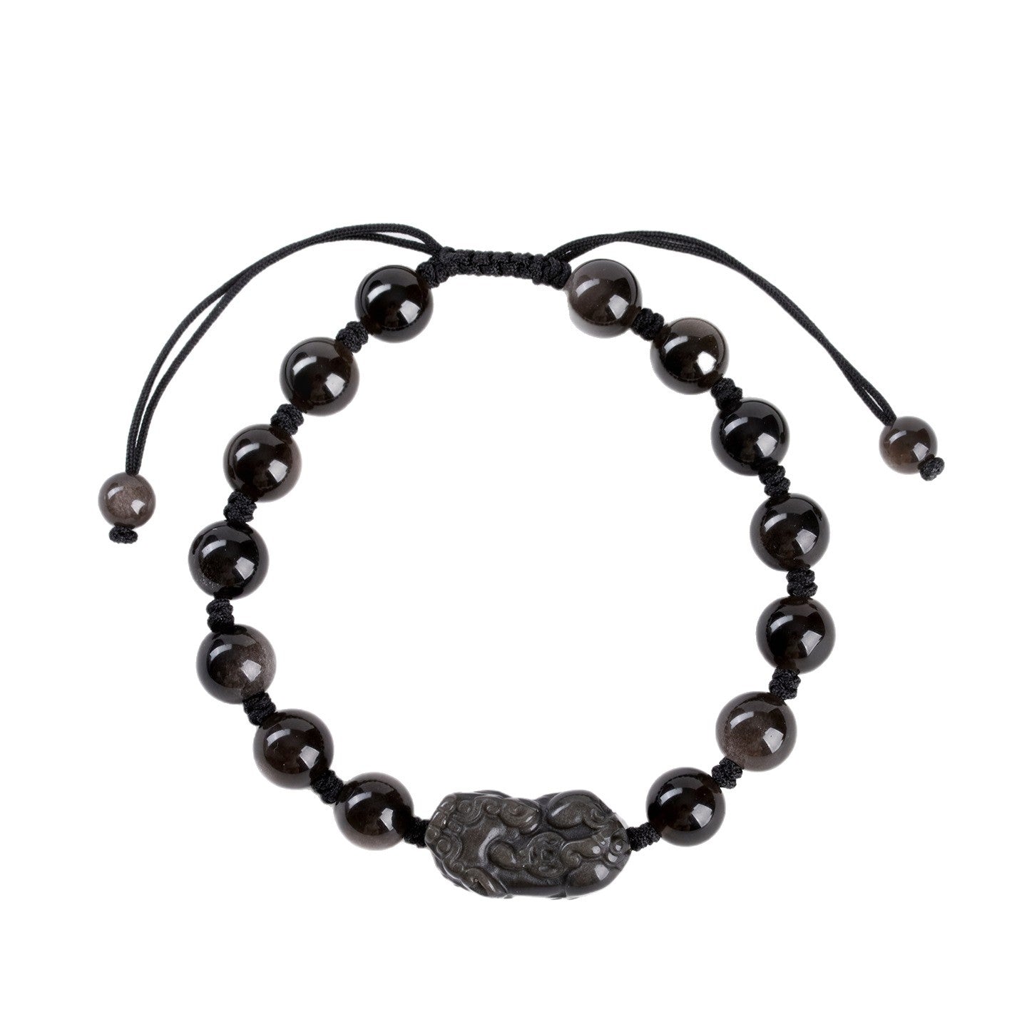 Natural Silver Obsidian Strawberry Crystal Pixiu Couple Bracelet - Hand-Woven for Wealth and Love