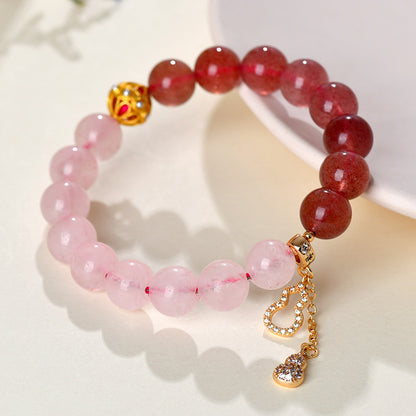 Natural Rose Quartz Strawberry Quartz Tassel Bracelet - Peach Blossom Love Charm for Women