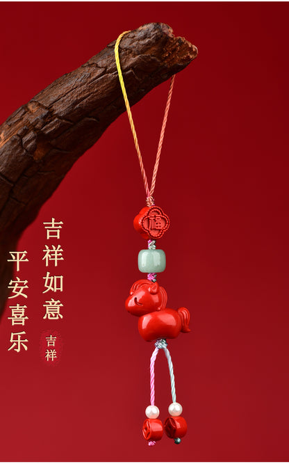Natural Imperial Red Cinnabar Zodiac Horse Pendant - Feng Shui Protection & Good Luck Charm